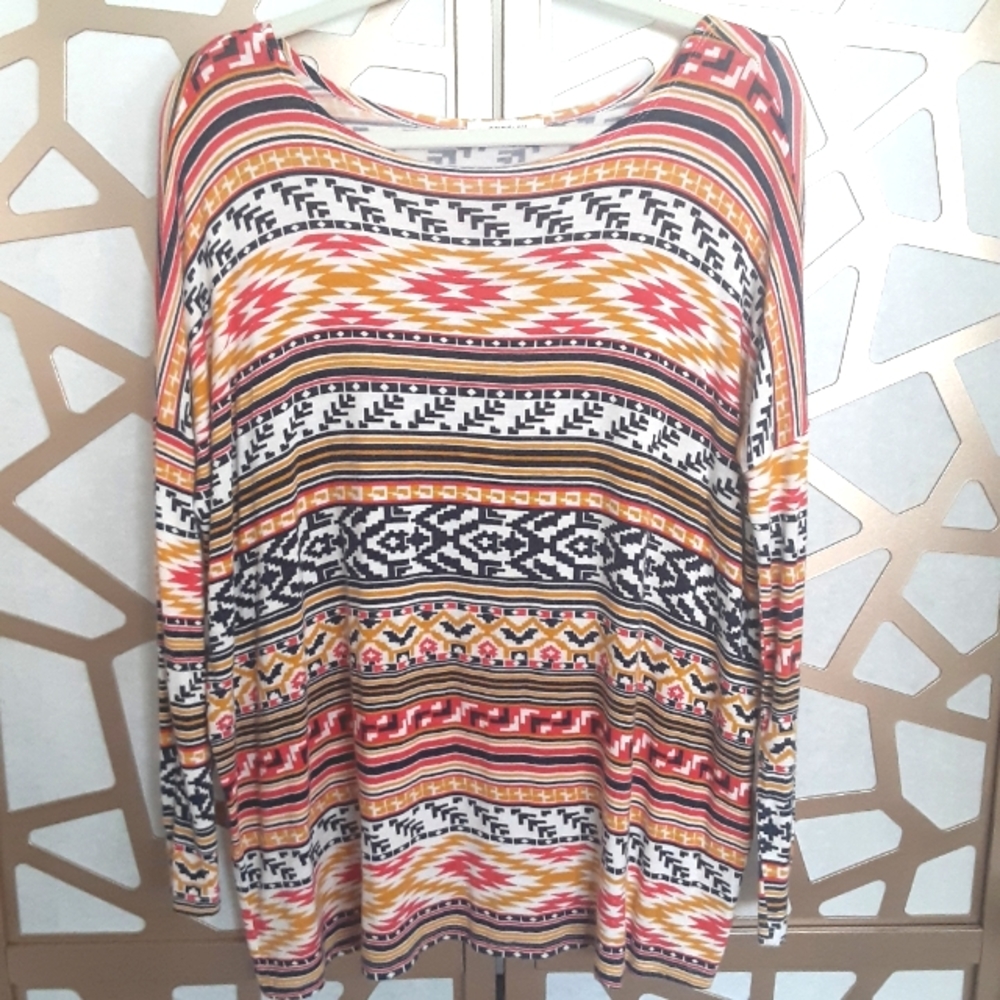 EUC CHERISH Southwestern Print Drop Shoulder Top
